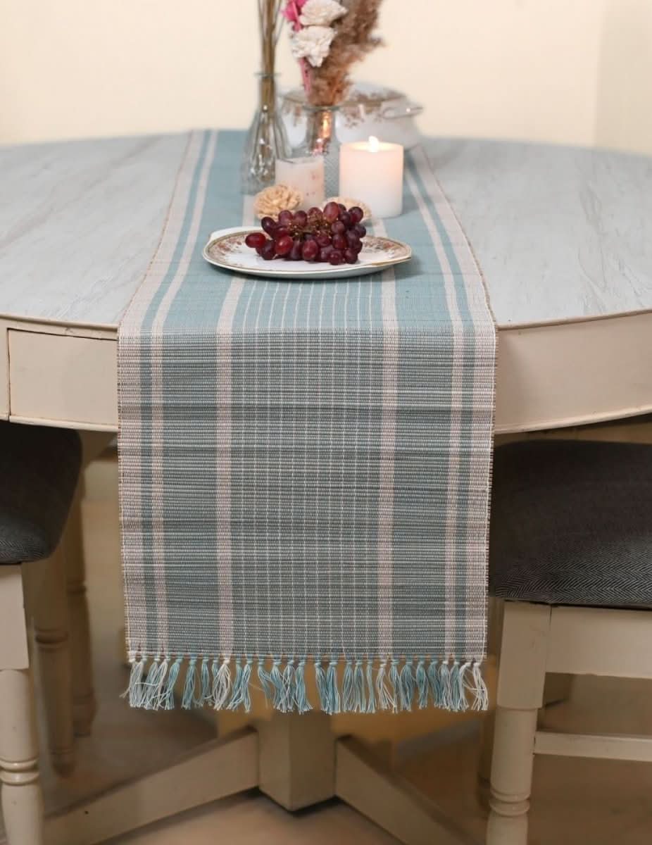 Handmade Madurkathi Table Runner - Morning Sage - Kadam Haat