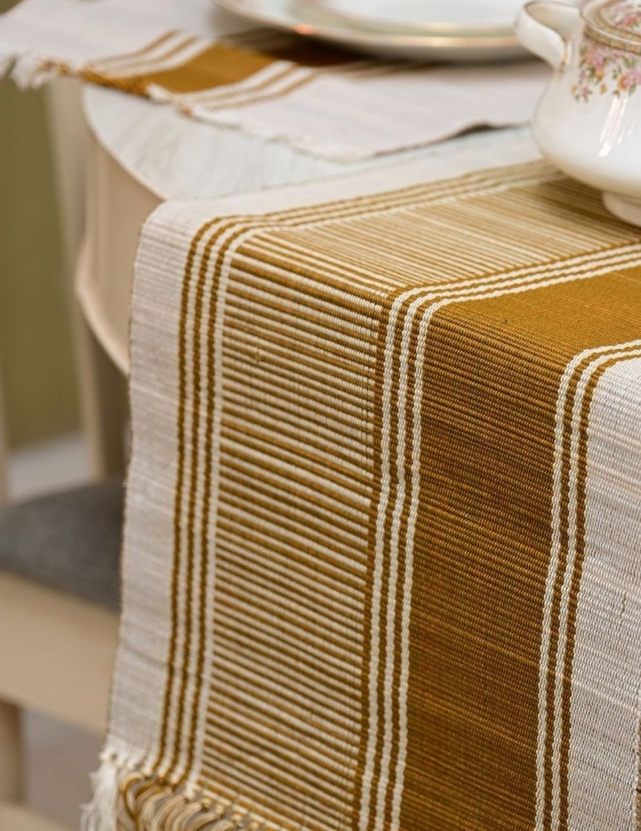 Handmade Madurkathi Table Runner - Mustard - Kadam Haat