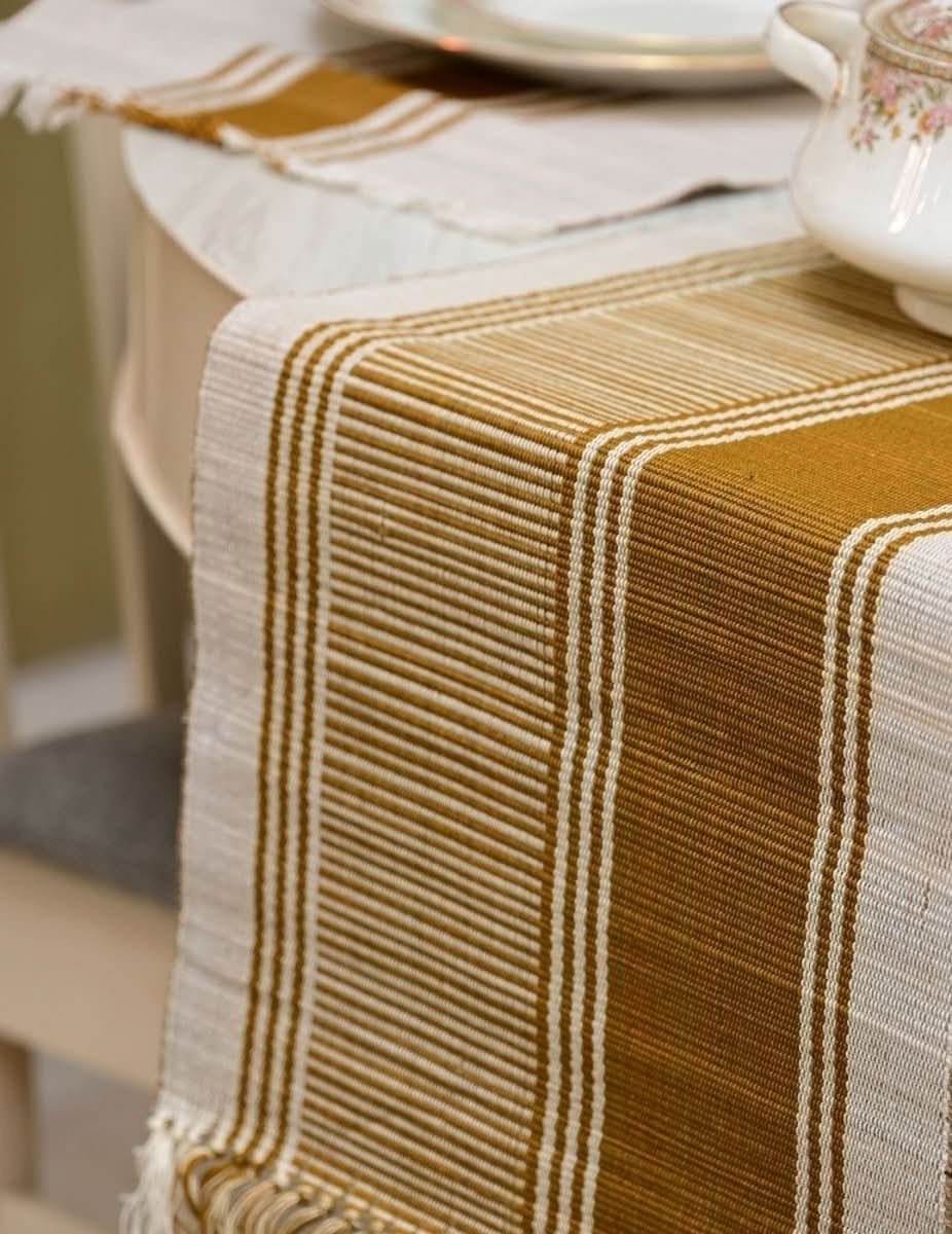 Handmade Madurkathi Table Runner - Mustard - Kadam Haat