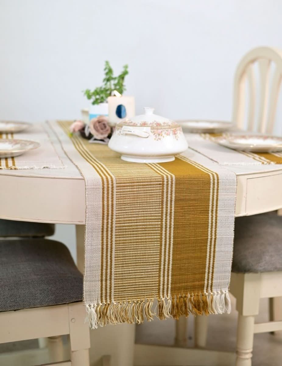 Handmade Madurkathi Table Runner - Mustard - Kadam Haat