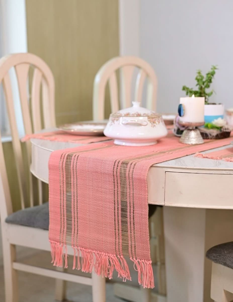 Handmade Madurkathi Table Runner - Peach - Kadam Haat