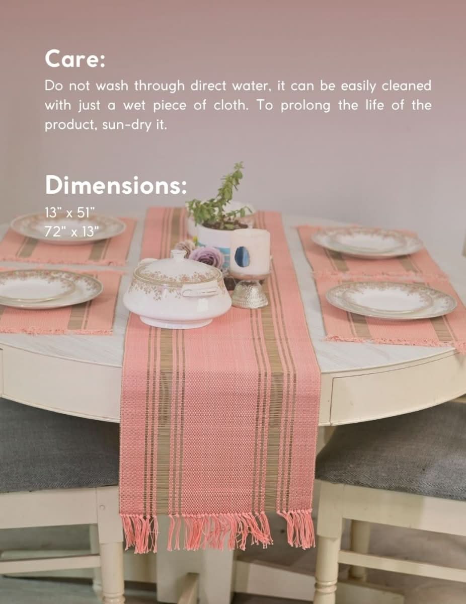 Handmade Madurkathi Table Runner - Peach - Kadam Haat