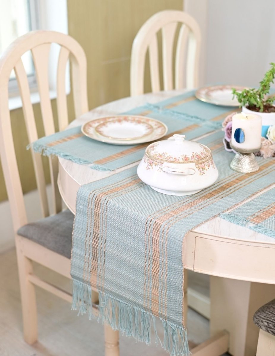 Handmade Madurkathi Table Runner - Sage Green - Kadam Haat