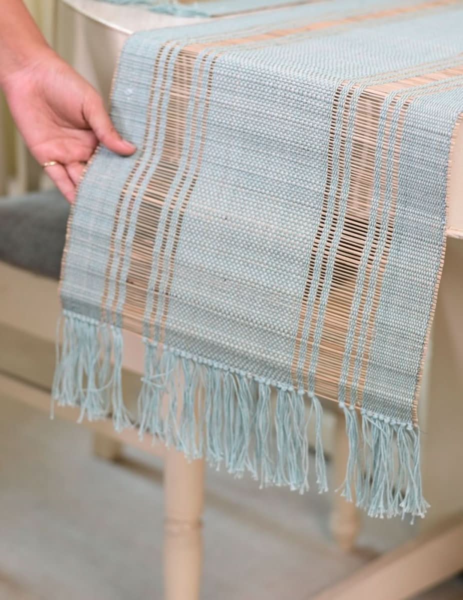 Handmade Madurkathi Table Runner - Sage Green - Kadam Haat