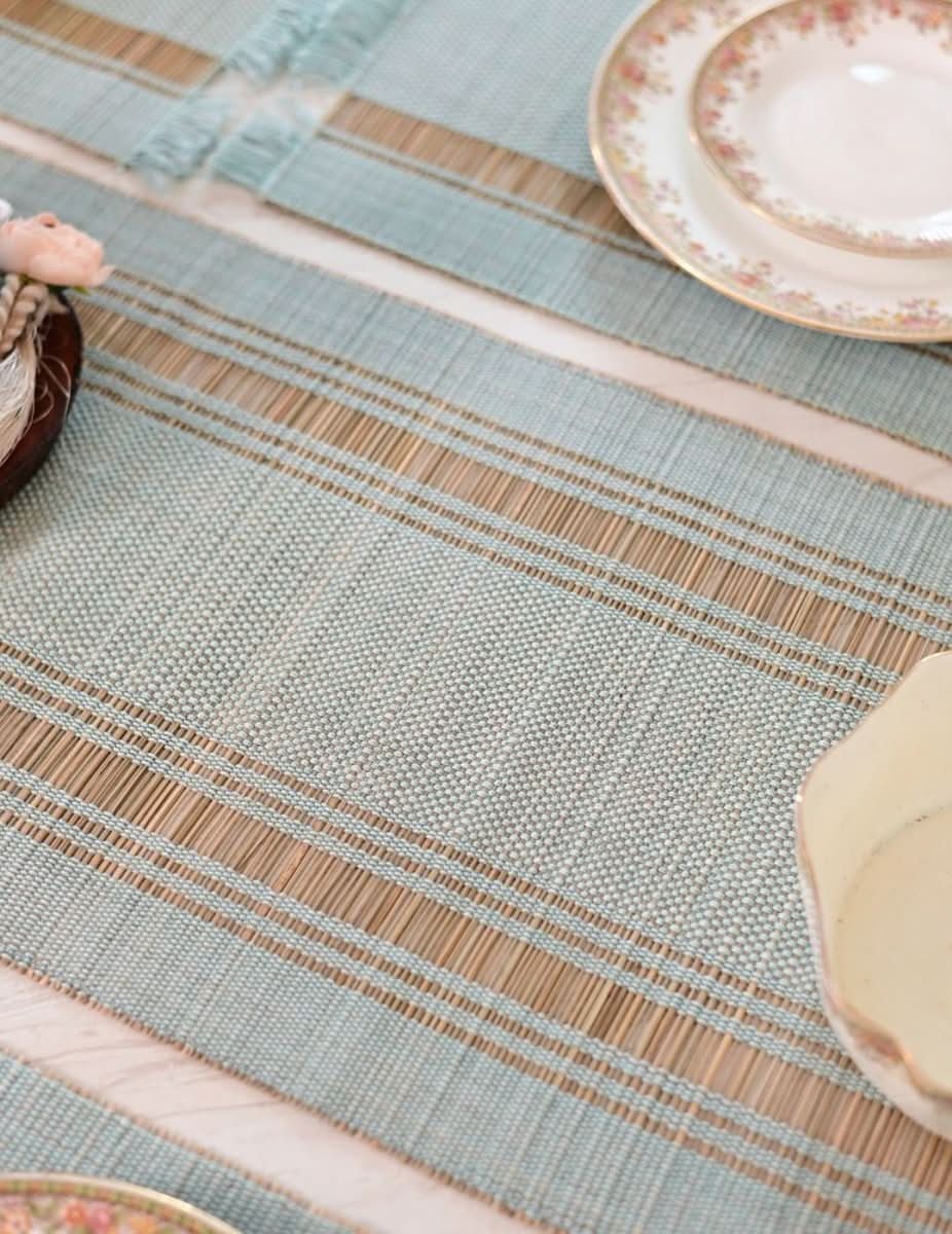 Handmade Madurkathi Table Runner - Sage Green - Kadam Haat