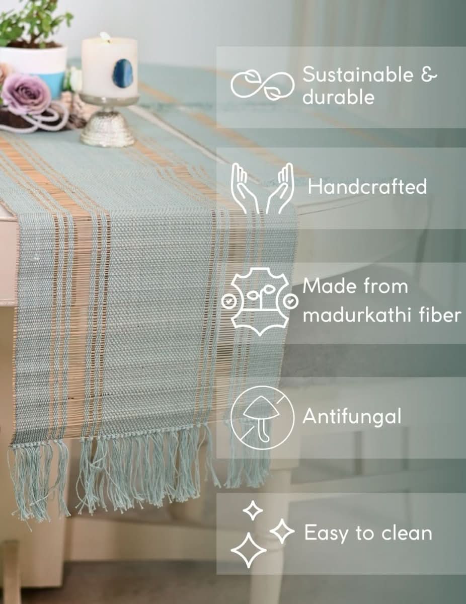 Handmade Madurkathi Table Runner - Sage Green - Kadam Haat