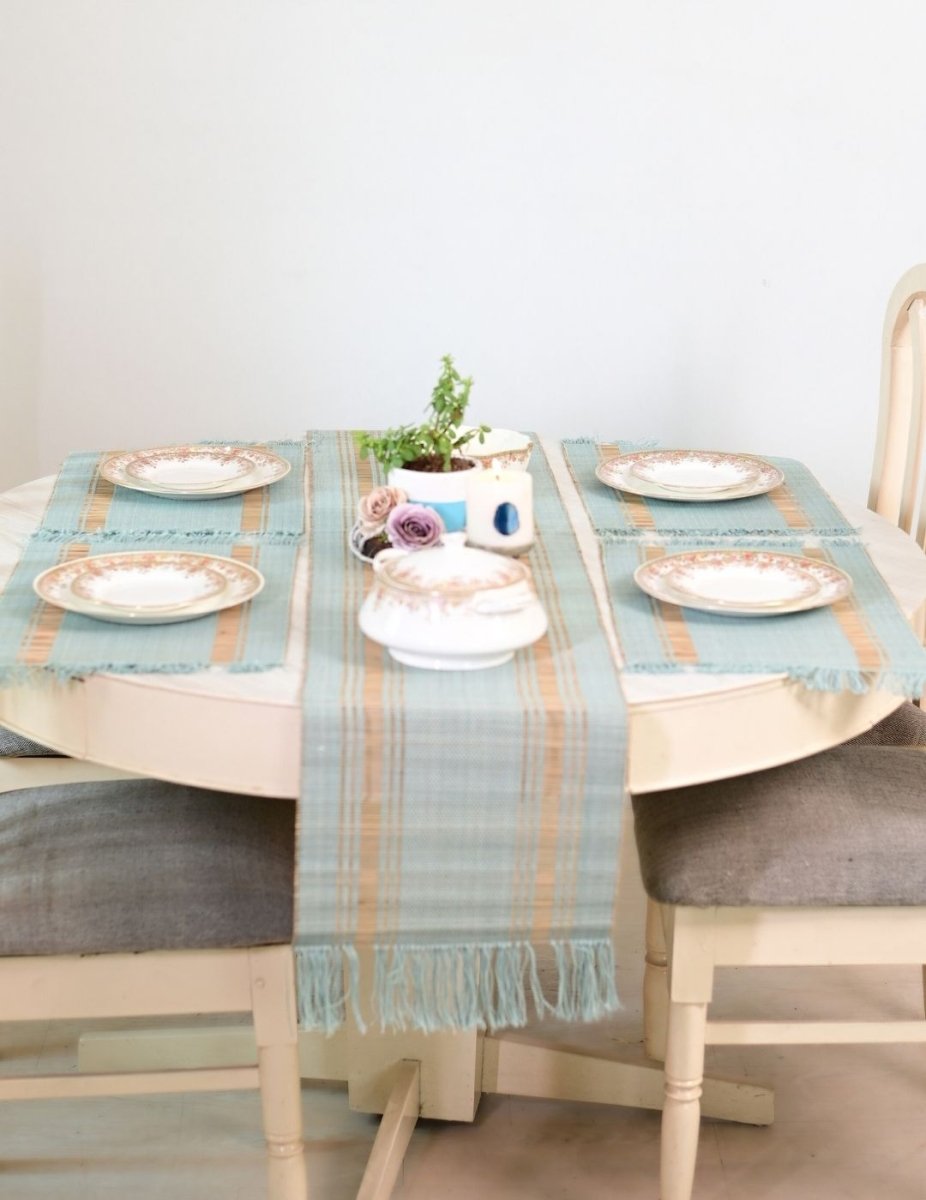 Handmade Madurkathi Table Runner - Sage Green - Kadam Haat