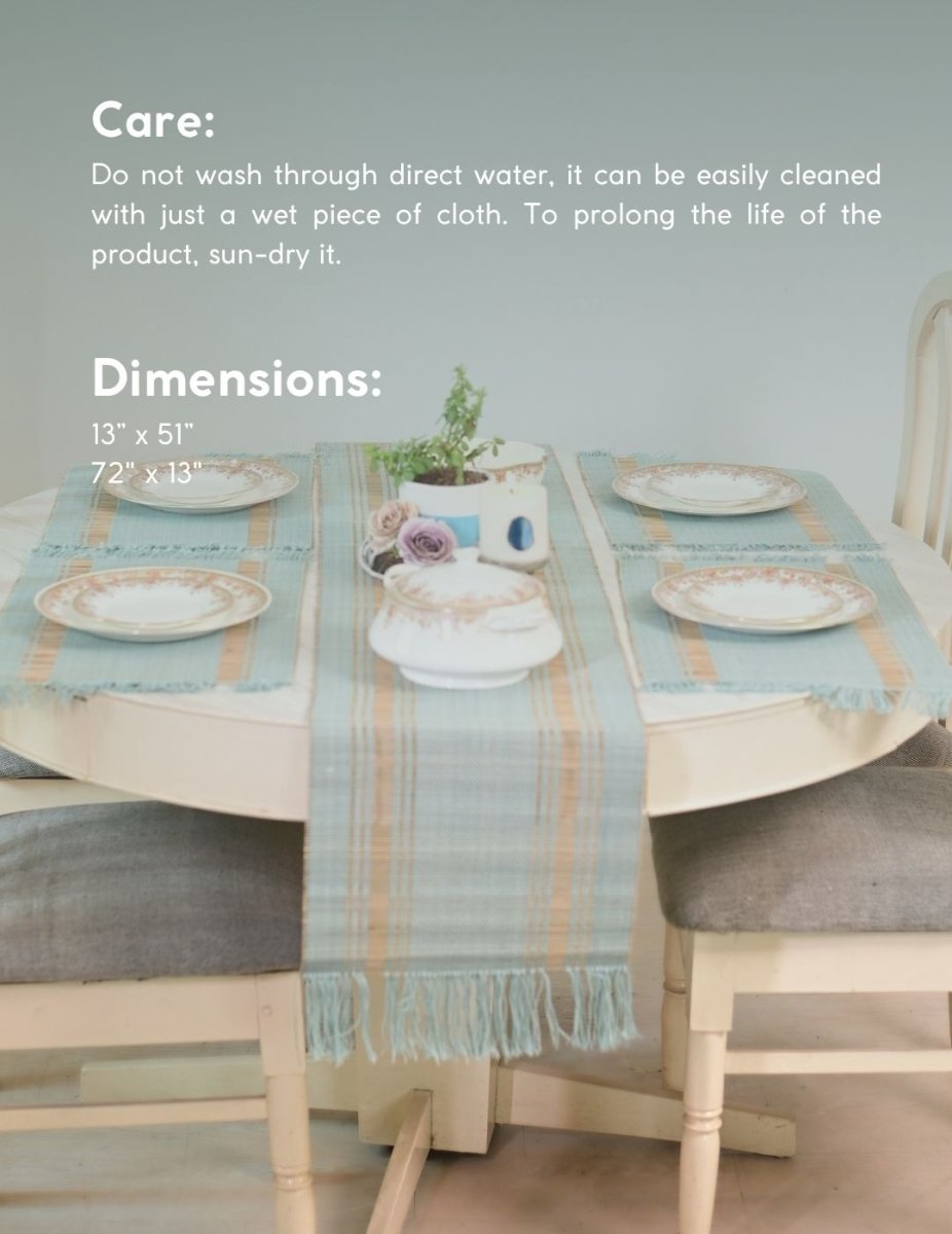 Handmade Madurkathi Table Runner - Sage Green - Kadam Haat