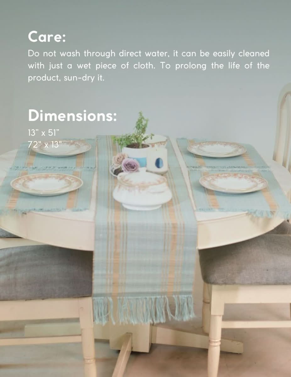 Handmade Madurkathi Table Runner - Sage Green - Kadam Haat