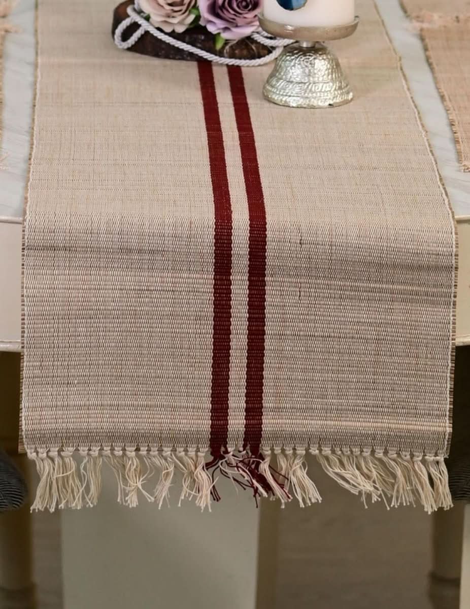 Handmade Madurkathi Table Runner - Vintage Loom stripe - Kadam Haat