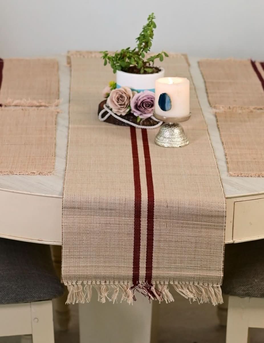 Handmade Madurkathi Table Runner - Vintage Loom stripe - Kadam Haat