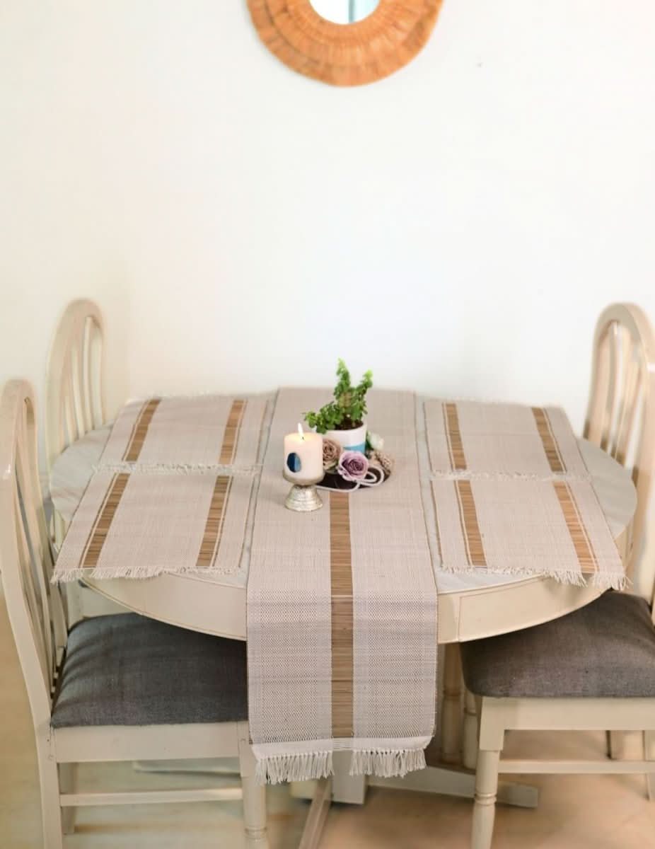 Handmade Madurkathi Table Runner - White - Kadam Haat
