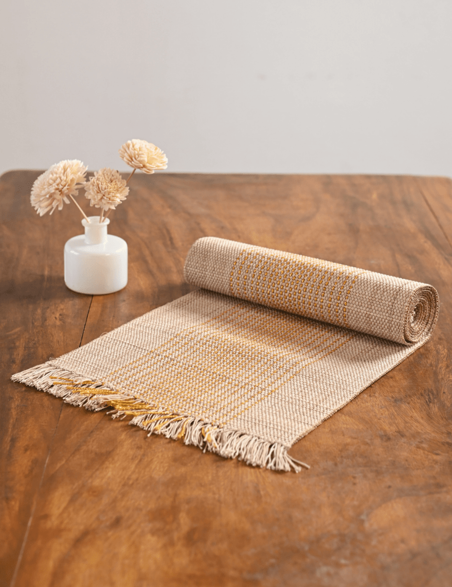 Handmade Madurkathi Table Runner with Zari - Kadam Haat