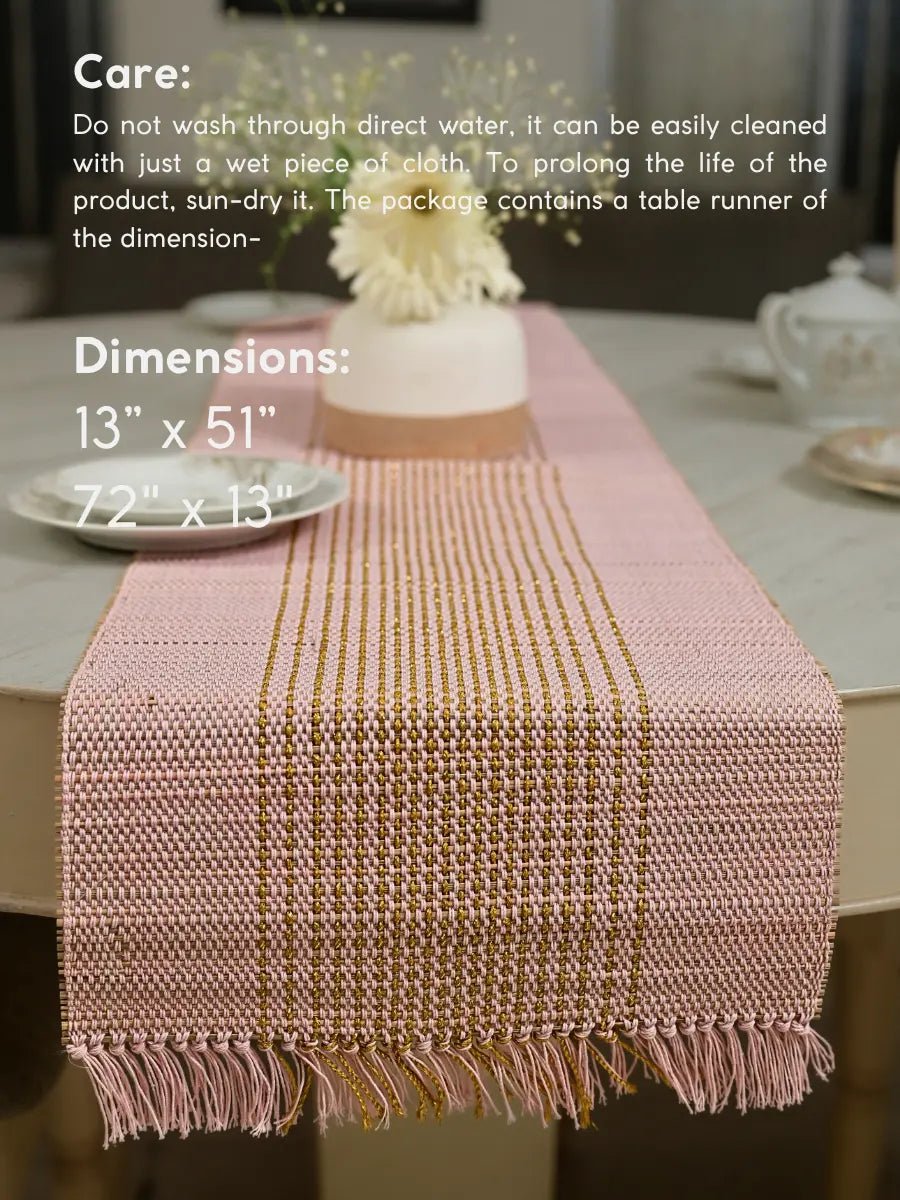 Handmade Madurkathi Zari Table Runner - Blush Pink - Kadam Haat