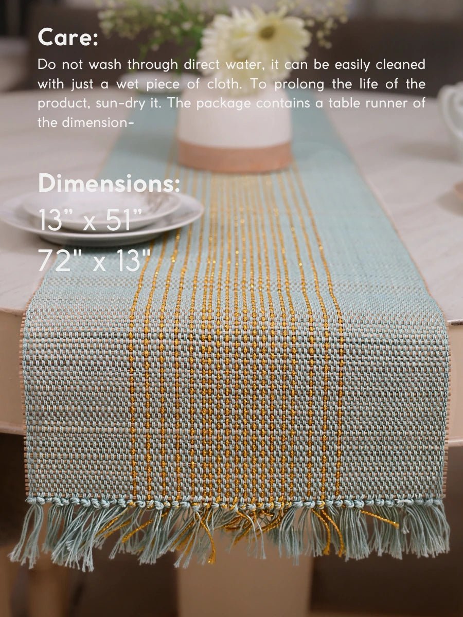 Handmade Madurkathi Zari Table Runner - Sage Green - Kadam Haat