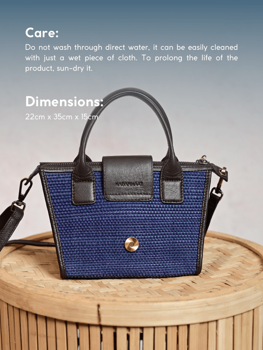 Handmade Mini Roll - up Madurkathi Bag - Blue - Kadam Haat