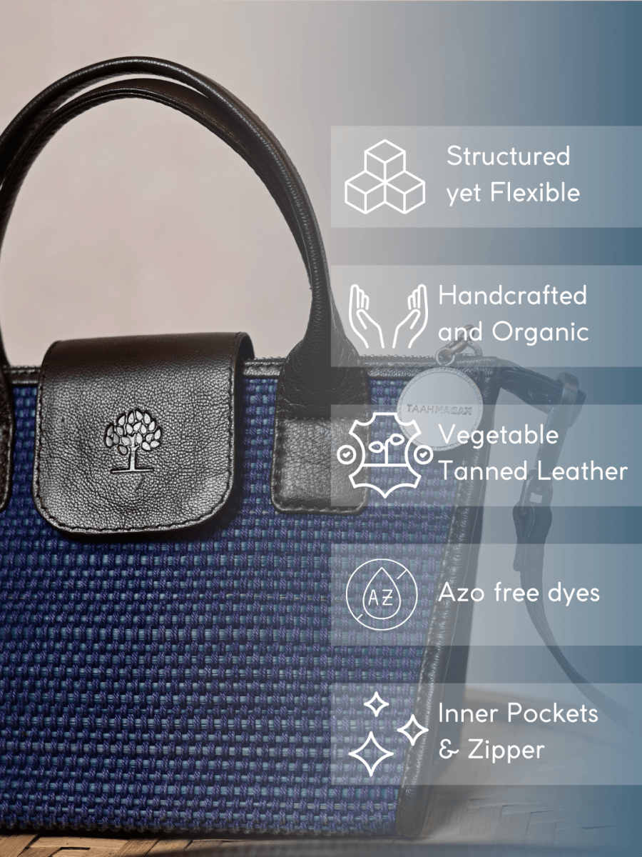 Handmade Mini Roll - up Madurkathi Bag - Blue - Kadam Haat