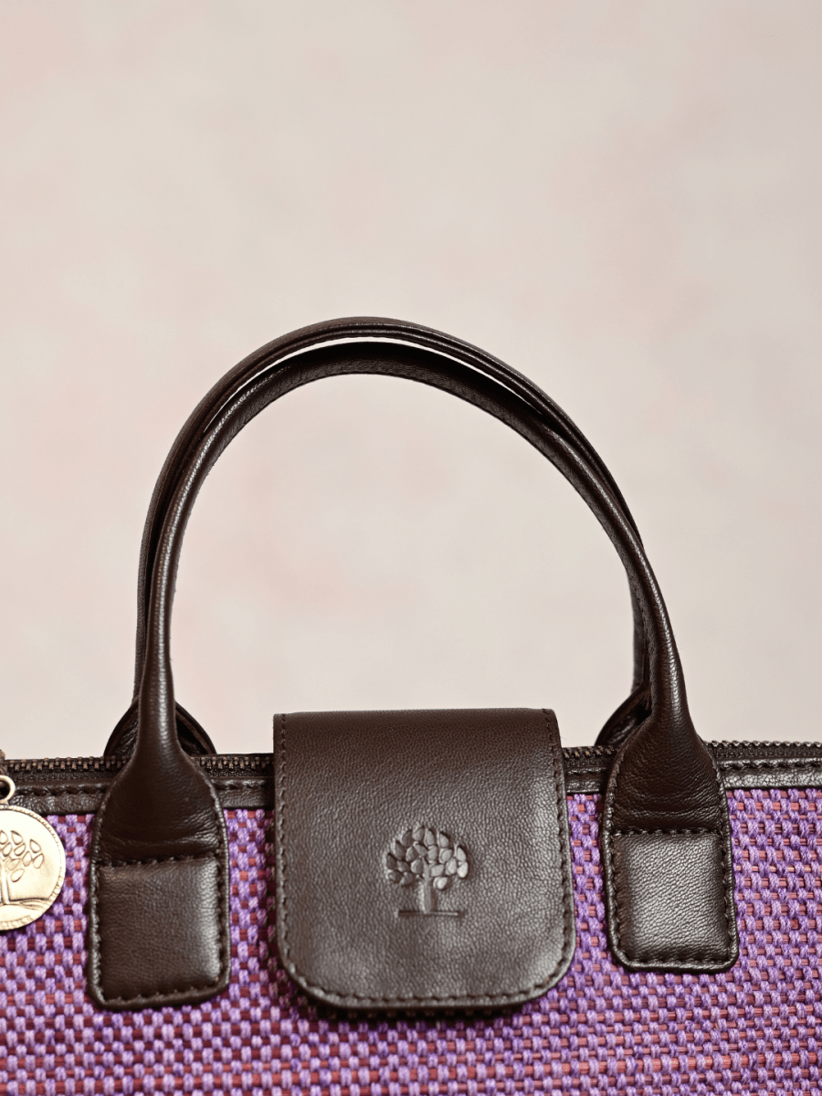 Handmade Mini Roll - up Madurkathi Bag - Lavender - Kadam Haat