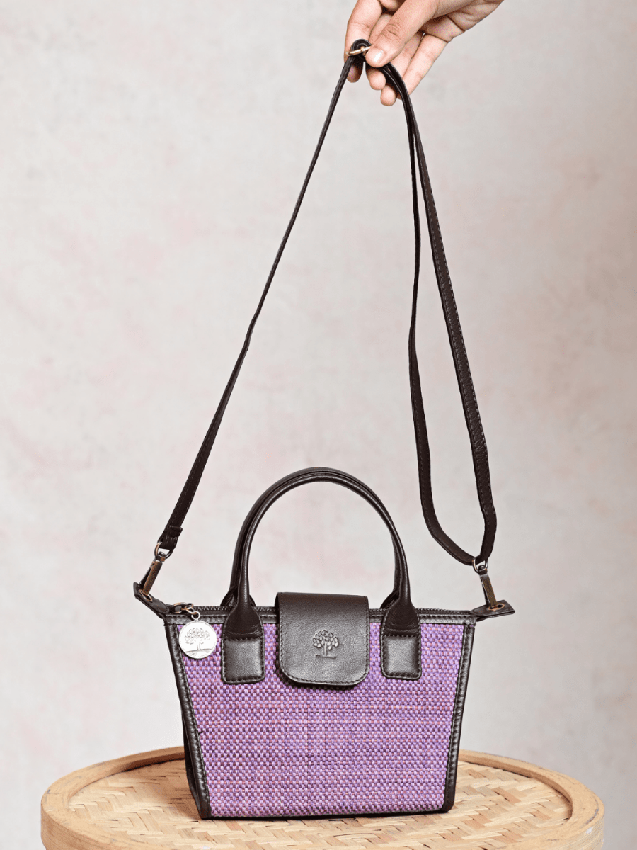 Handmade Mini Roll - up Madurkathi Bag - Lavender - Kadam Haat