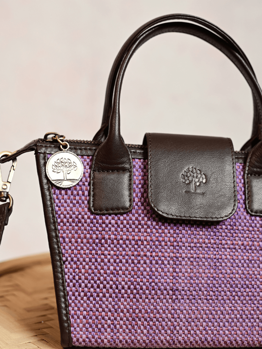 Handmade Mini Roll - up Madurkathi Bag - Lavender - Kadam Haat