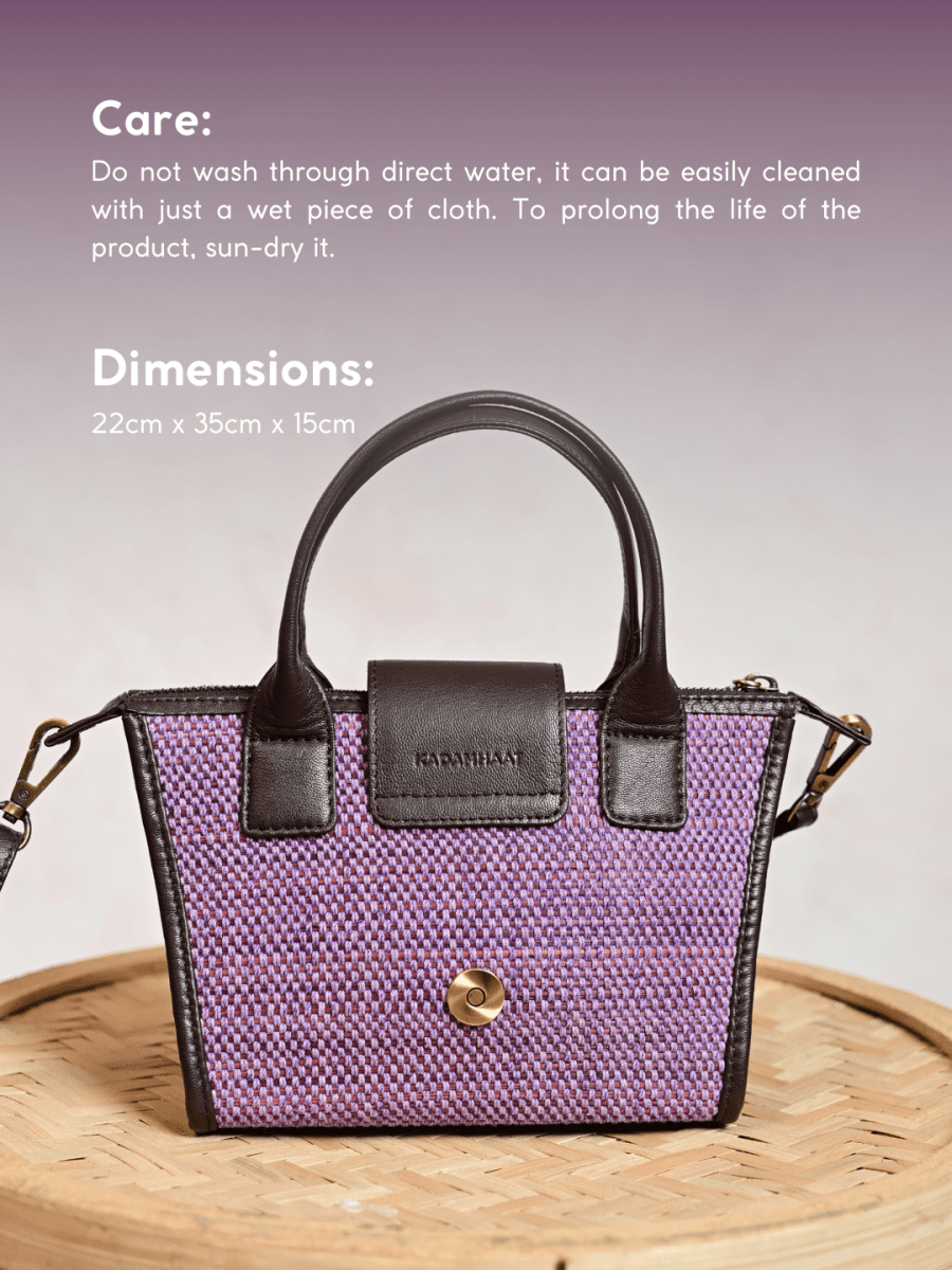 Handmade Mini Roll - up Madurkathi Bag - Lavender - Kadam Haat