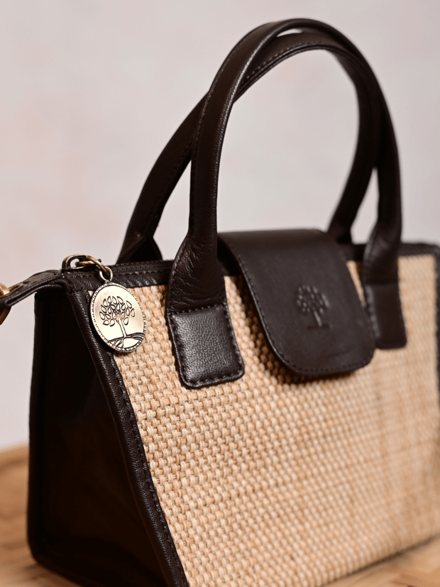 Handmade Mini Roll - up Madurkathi Bag - Natural - Kadam Haat