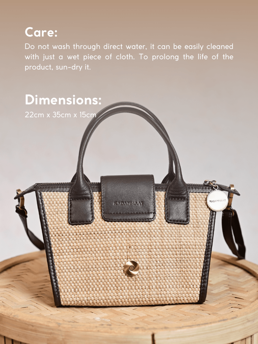Handmade Mini Roll - up Madurkathi Bag - Natural - Kadam Haat