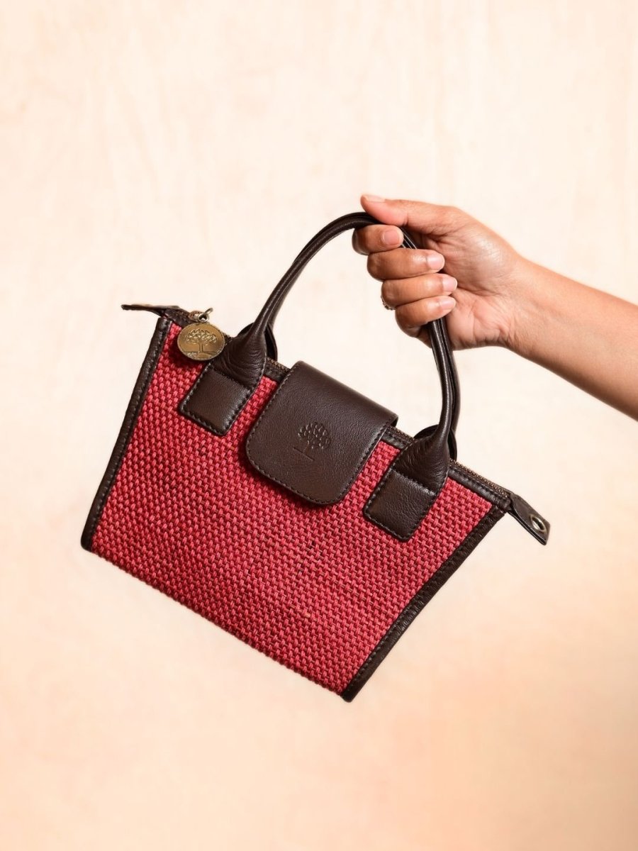 Handmade Mini Roll - up Madurkati Bag - Cherry Red - Kadam Haat