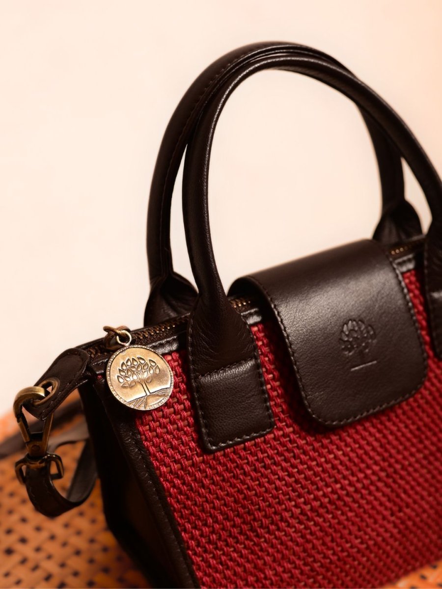 Handmade Mini Roll - up Madurkati Bag - Cherry Red - Kadam Haat