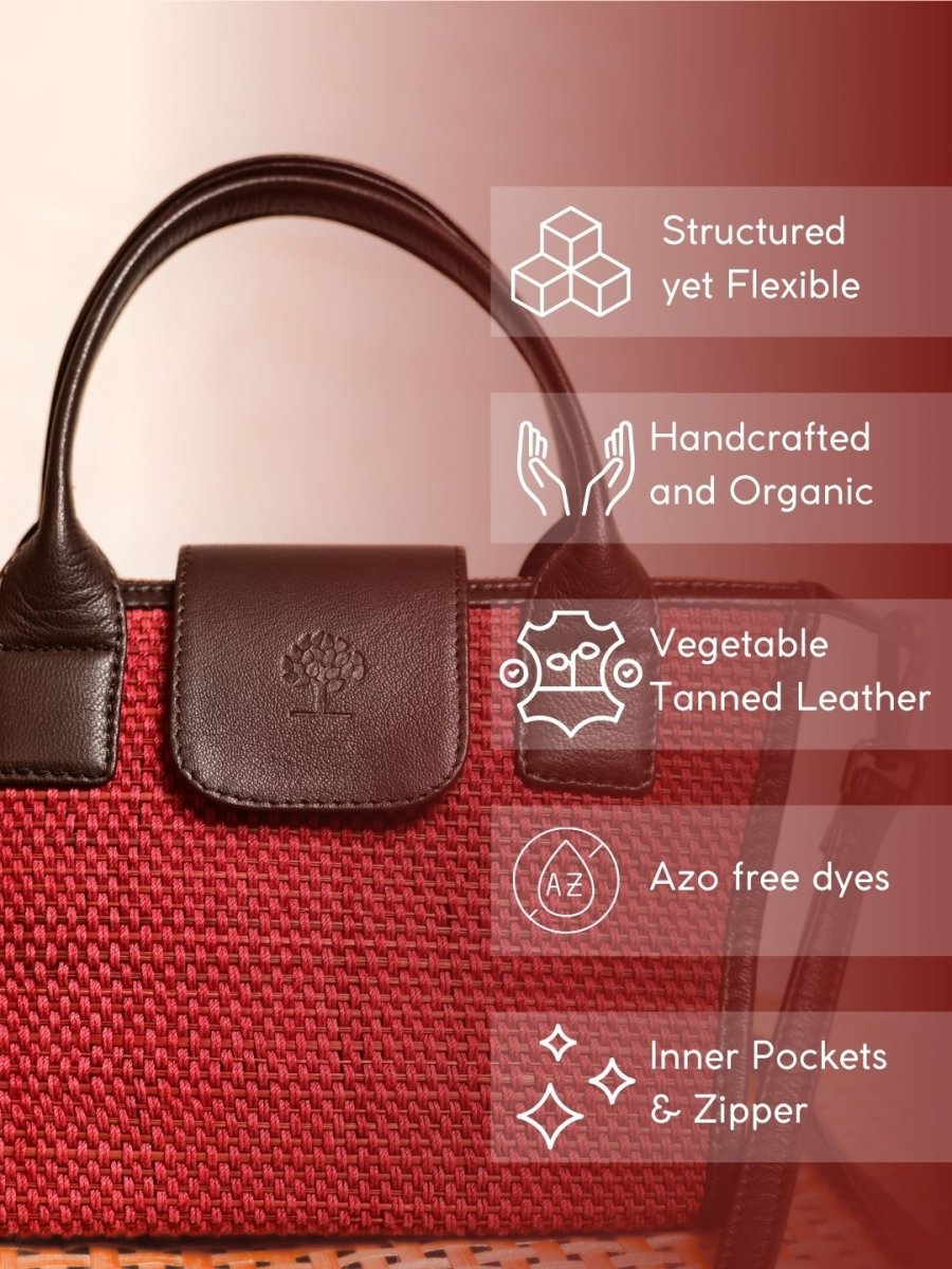 Handmade Mini Roll - up Madurkati Bag - Cherry Red - Kadam Haat