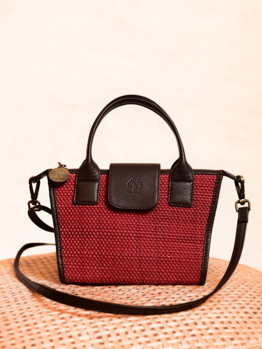 Handmade Mini Roll - up Madurkati Bag - Cherry Red - Kadam Haat