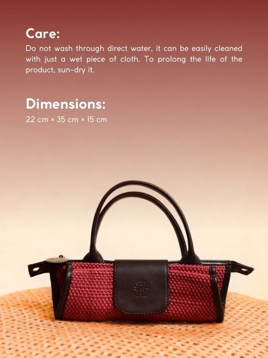 Handmade Mini Roll - up Madurkati Bag - Cherry Red - Kadam Haat