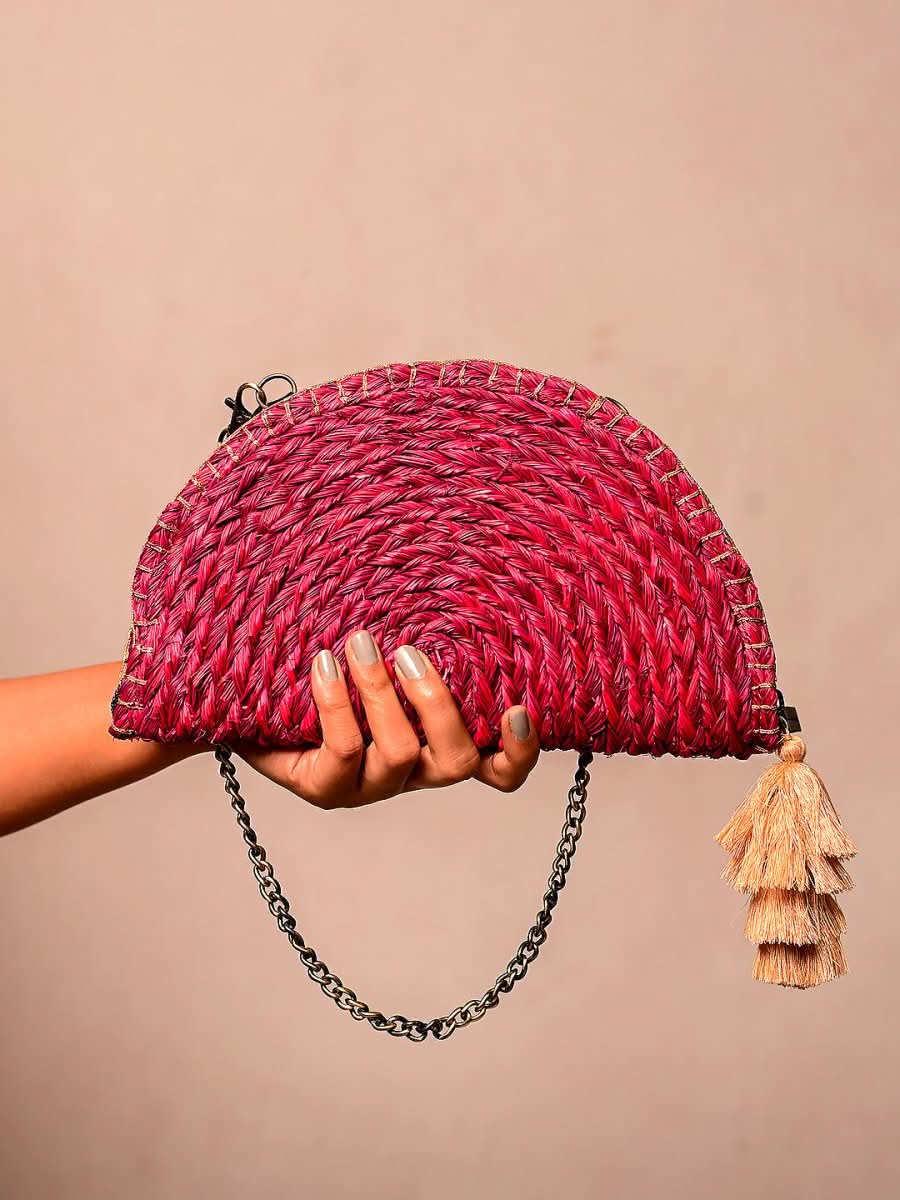 Handmade Moon Clutch with Silver Strap - Kadam Haat