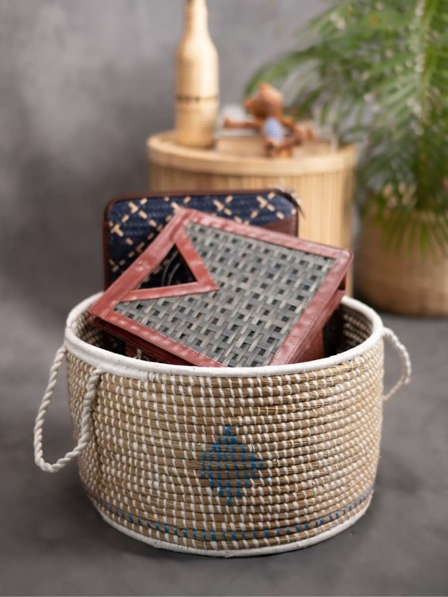 Handmade Moonj Grass Declutter Basket - Kadam Haat