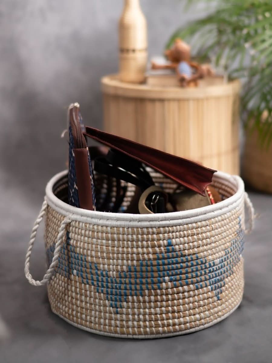 Handmade Moonj Grass Declutter Basket - Kadam Haat