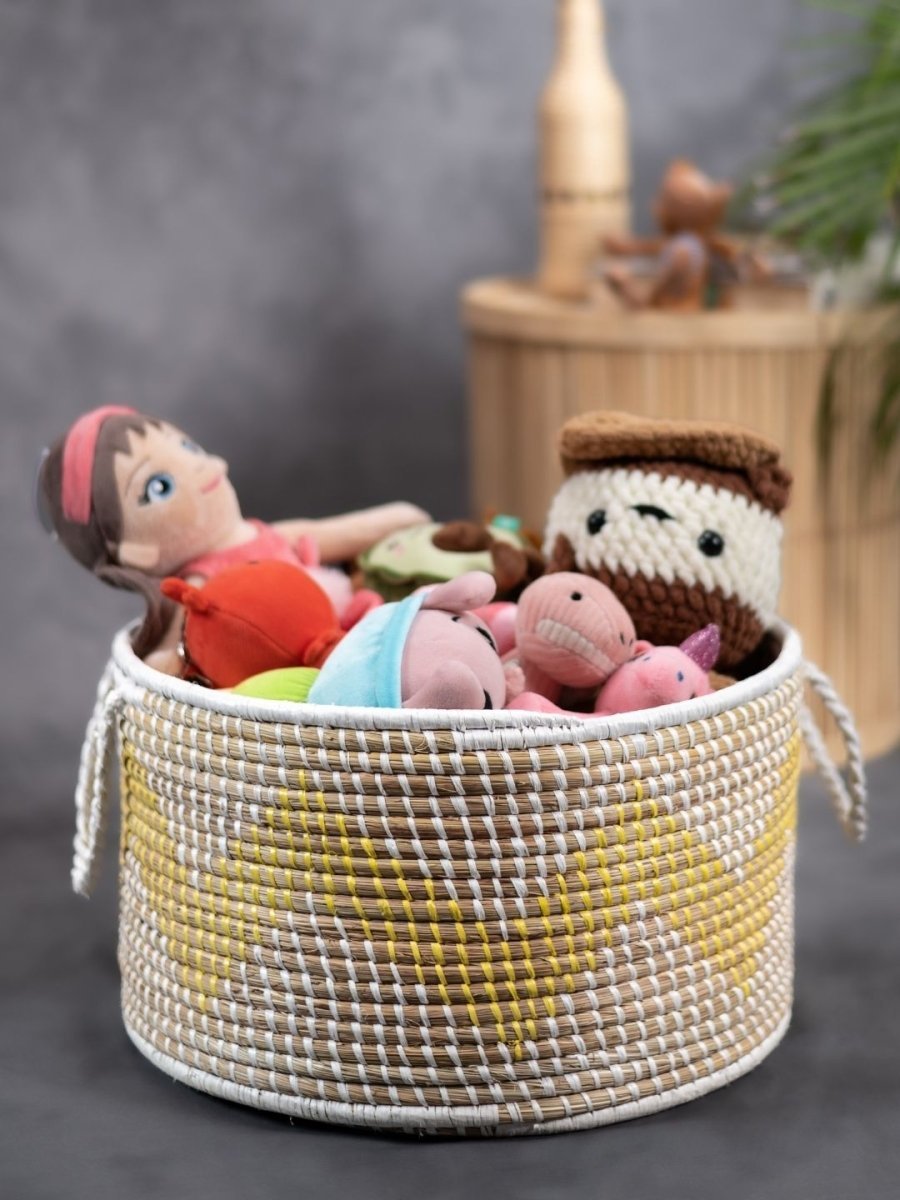 Handmade Moonj Grass Declutter Basket - Kadam Haat