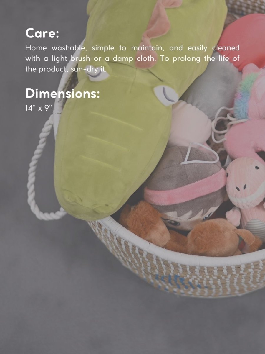 Handmade Moonj Grass Declutter Basket - Indigo - Diamond - Kadam Haat