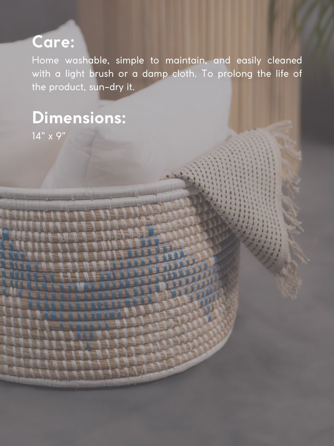 Handmade Moonj Grass Declutter Basket - Indigo - Wave - Kadam Haat