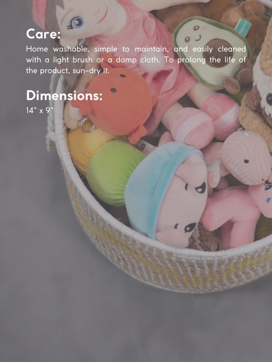 Handmade Moonj Grass Declutter Basket - Yellow - Wave - Kadam Haat