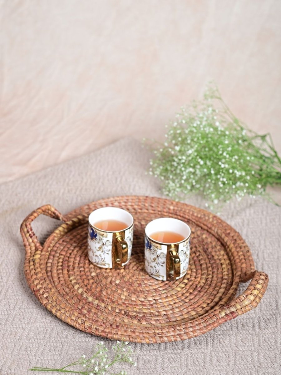 Handmade Moonj Round Centre Platter Tray - Natural - Kadam Haat