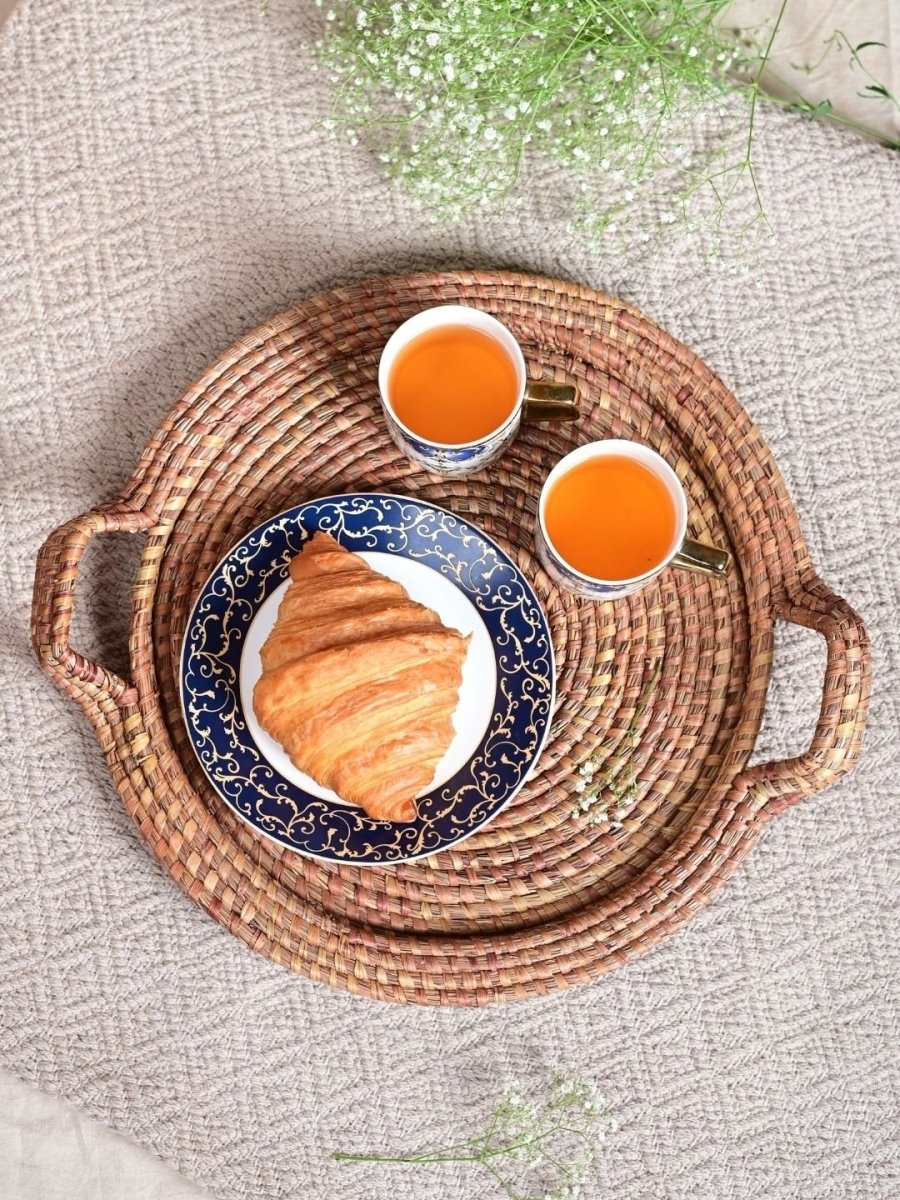 Handmade Moonj Round Centre Platter Tray - Natural - Kadam Haat