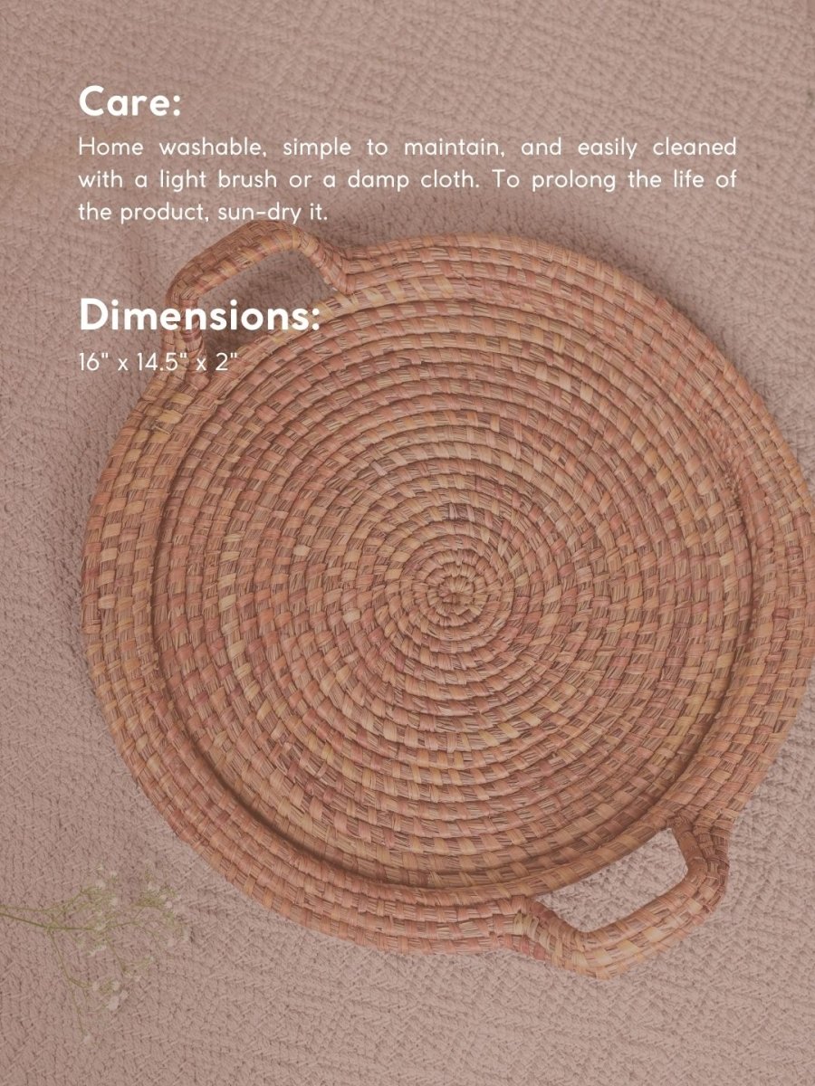 Handmade Moonj Round Centre Platter Tray - Natural - Kadam Haat