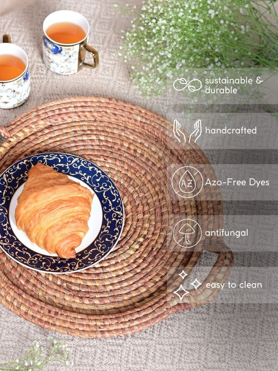 Handmade Moonj Round Centre Platter Tray - Natural - Kadam Haat