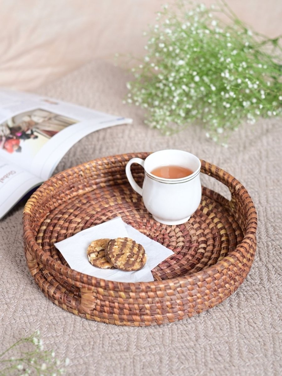 Handmade Moonj Round Tray - Natural - Kadam Haat