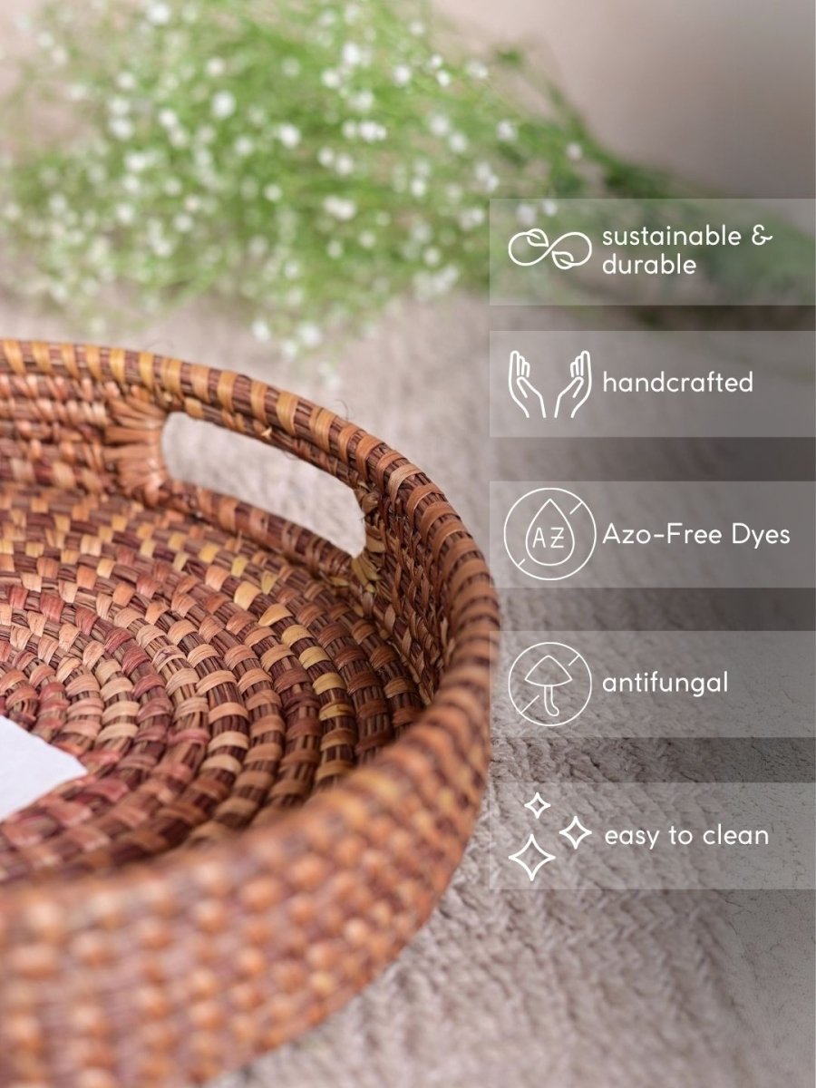 Handmade Moonj Round Tray - Natural - Kadam Haat