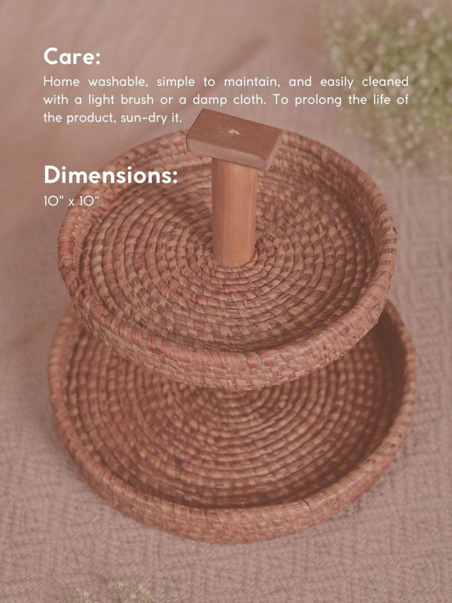 Handmade Moonj Two Tier Basket - Natural - Kadam Haat