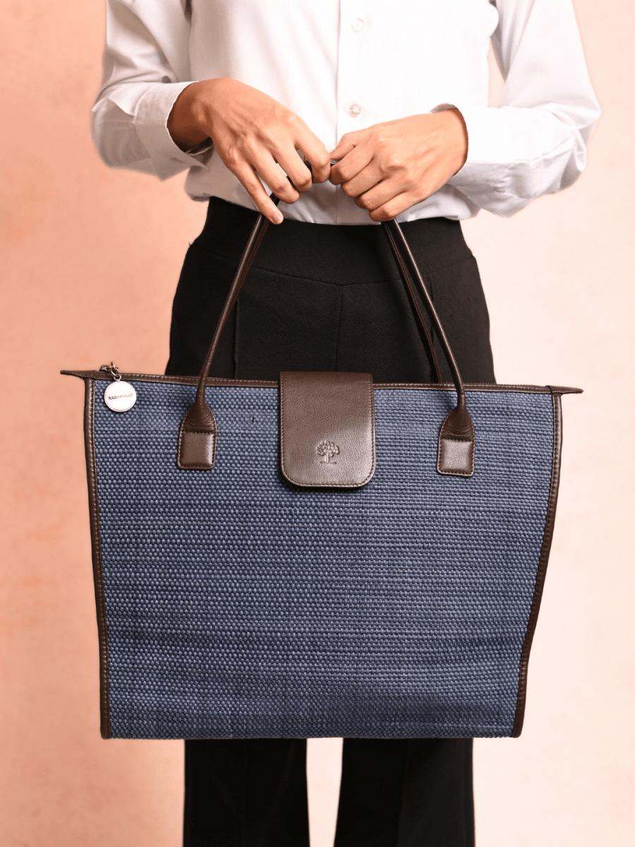 Handmade Roll - up Madurkathi Bag - Blue - Kadam Haat