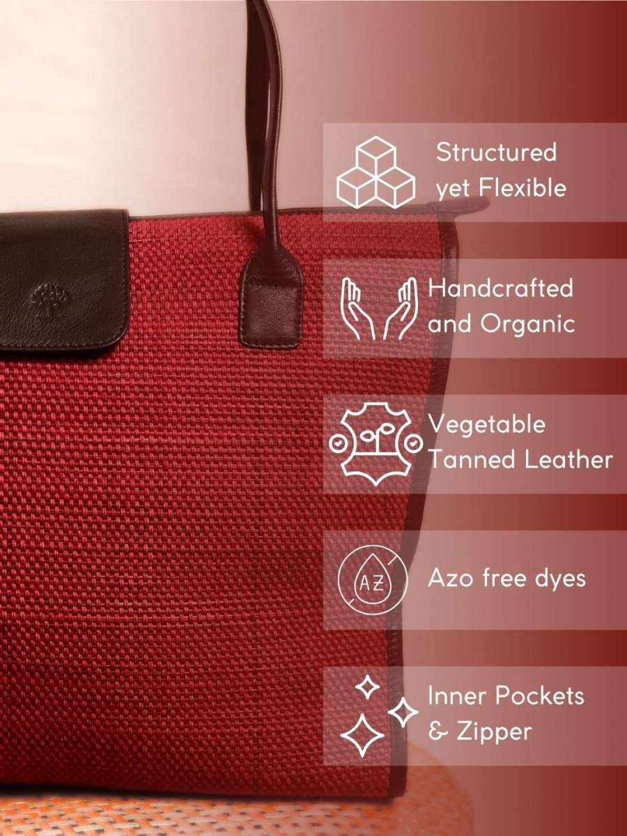 Handmade Roll - up Madurkathi Bag - Cherry Red - Kadam Haat