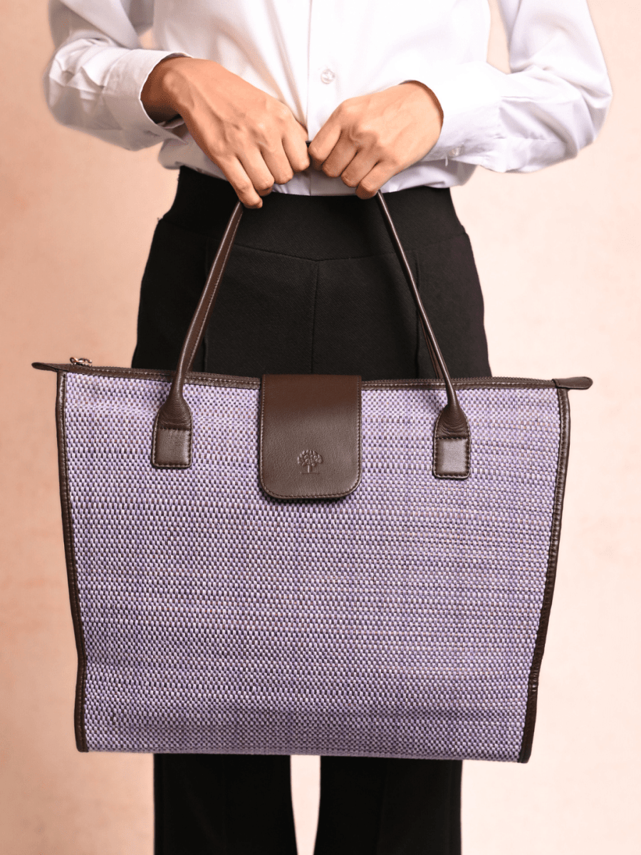 Handmade Roll - up Madurkathi Bag - Lavender - Kadam Haat