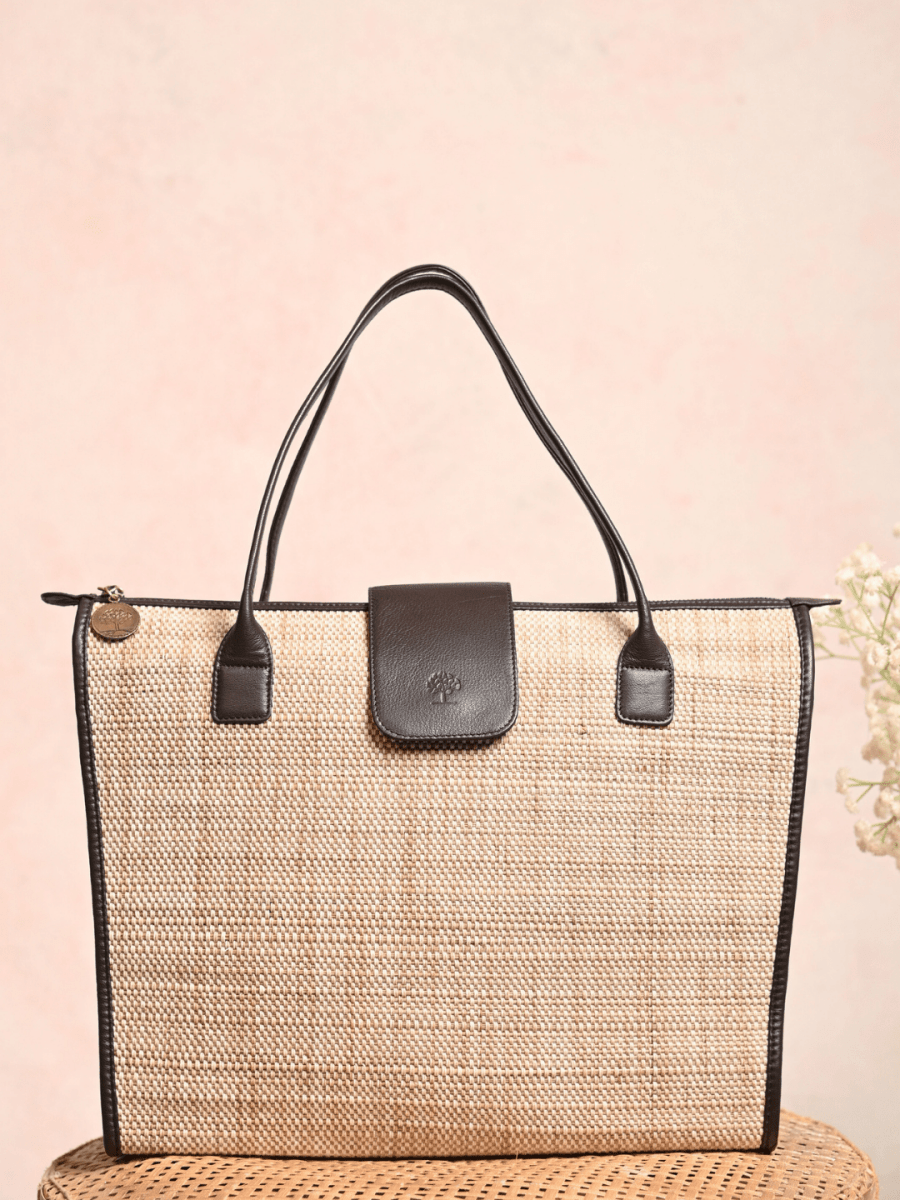 Handmade Roll - up Madurkathi Bag - Natural - Kadam Haat